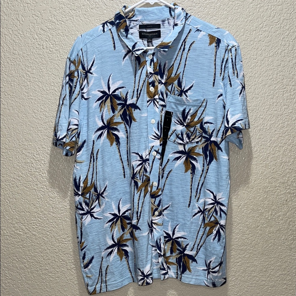 Banana Republic Blue 100% Cotton Palm Tree Shirt